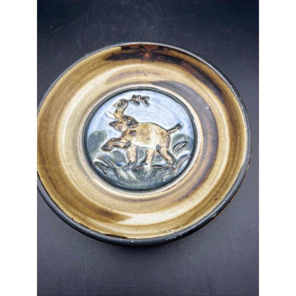 Royal Copenhagen Knud Kyhn Stoneware Elephant Relief Plate 7.5"